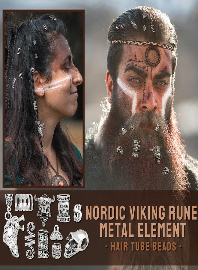 Fscwlmon 215 Pcs Viking Dreadlock Accessories Hair Charms Norse Runes Tube Beads Metal Clips Cuffs Rings Vikings Jewelry For Women Bracelets Pendant Necklace DIY Braid Accessories Silvery - Image 3
